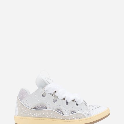 Lanvin Curb Leather Sneakers with Rhinestones