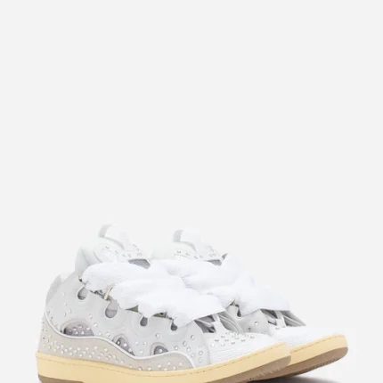 Lanvin Curb Leather Sneakers White Rhinestones