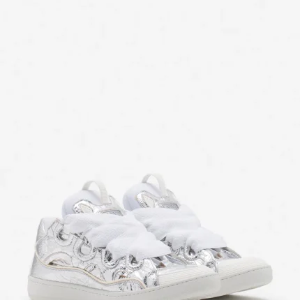 Lanvin Curb Sneakers in Crinkled Metallic Leather