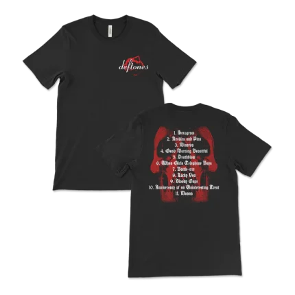 Deftones Merch Red Skull Tracklist T-Shirt