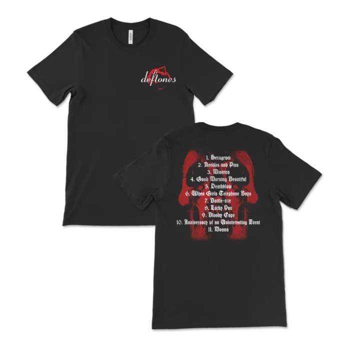 Deftones Merch Red Skull Tracklist T-Shirt