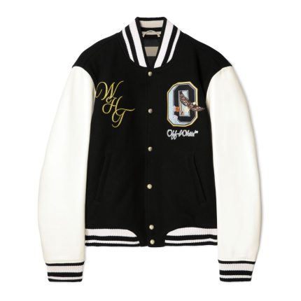 Off White Wool Black Varsity Jacket