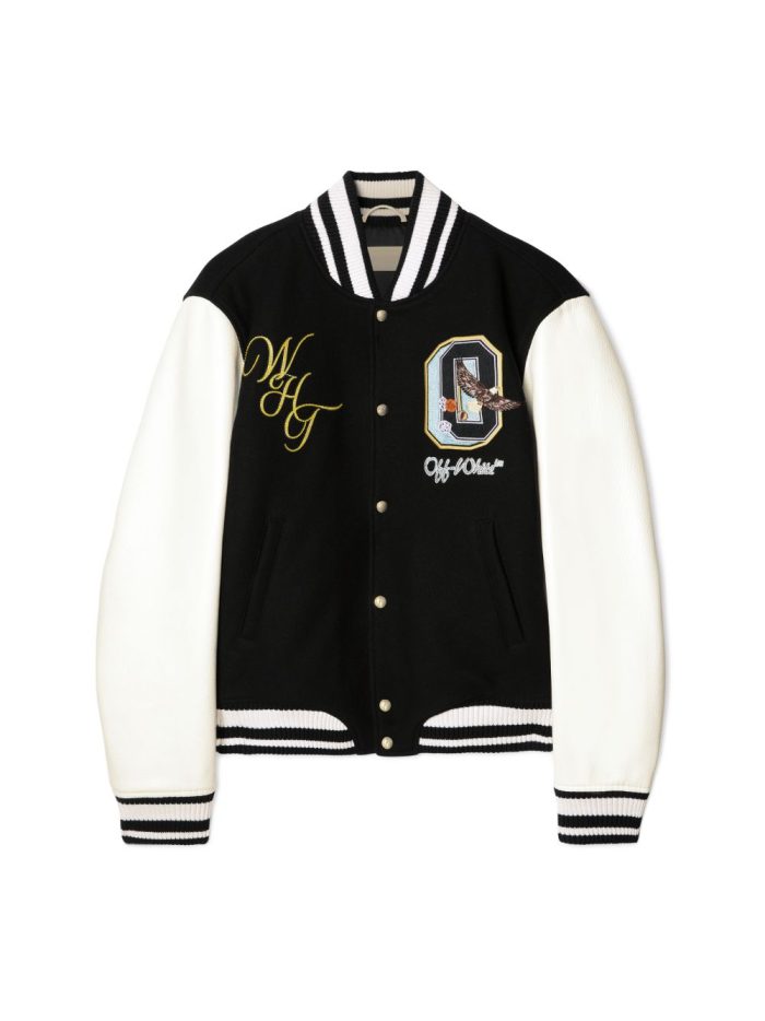 Off White Wool Black Varsity Jacket