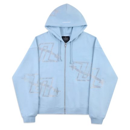 Unknown Rhinestone Zipped Hoodie – Baby Blue