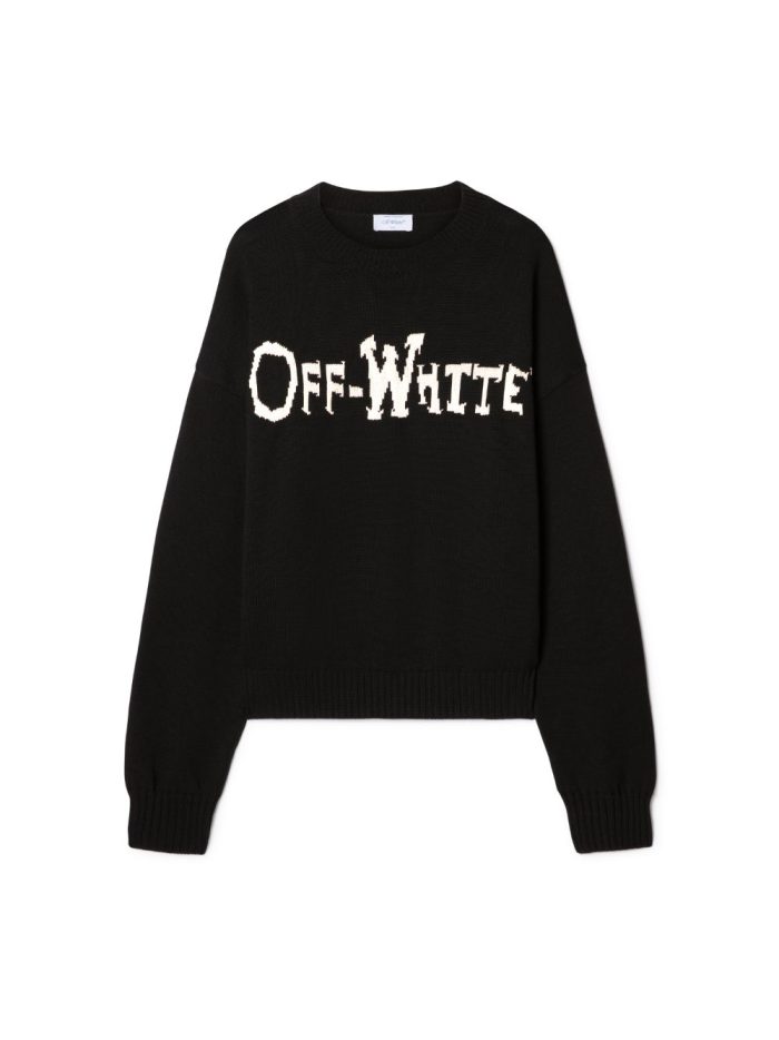 black off quote knit sweater