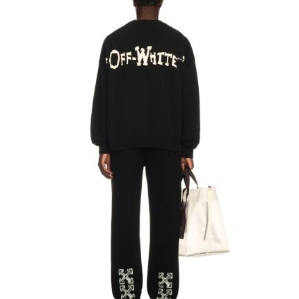 black off quote knit sweater