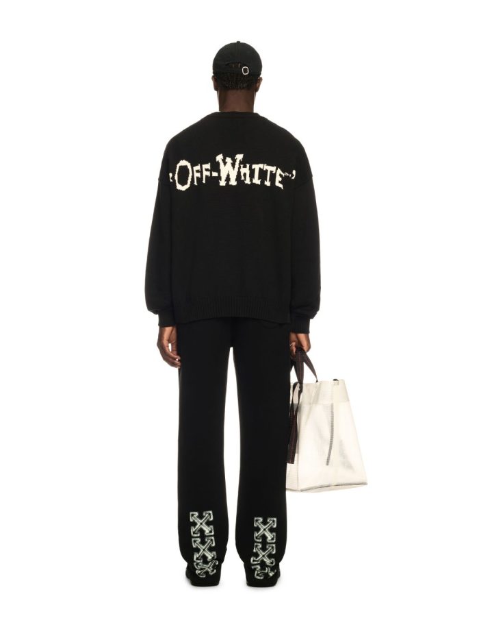 black off quote knit sweater