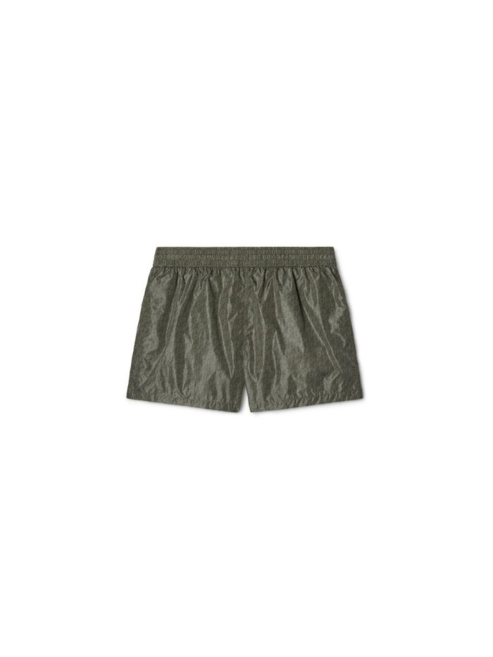 military green off stamp allover swimshorts