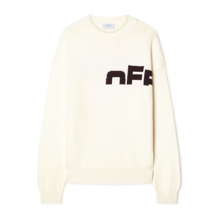 white off split knit sweater