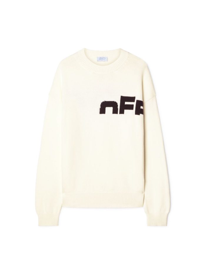 white off split knit sweater